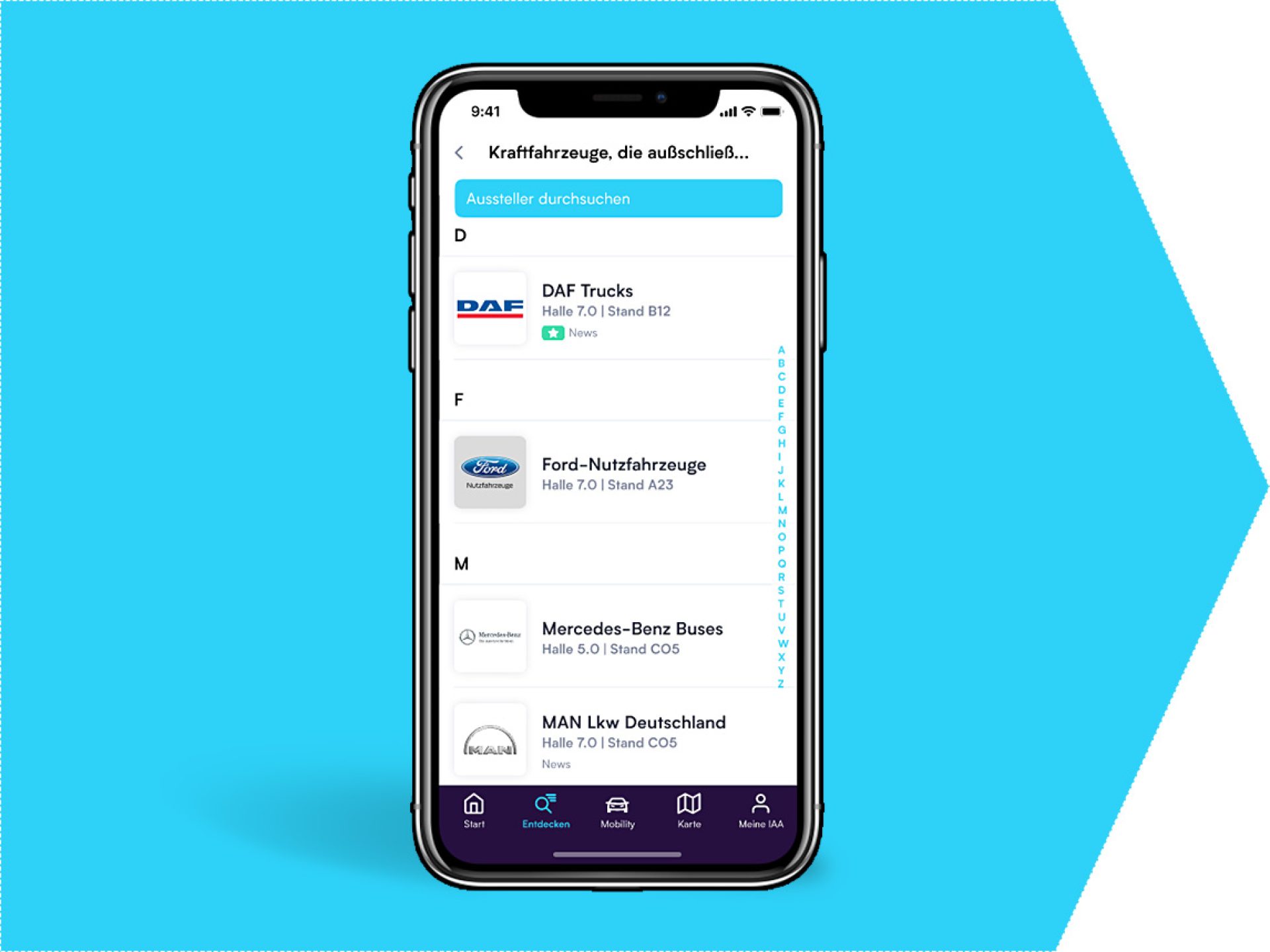 List of product categories in the app
